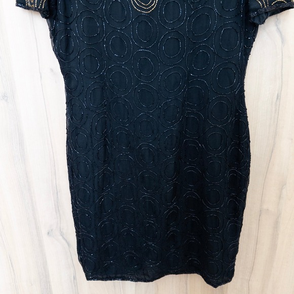 VTG JMC Womens Silk Beaded Dress Size 14 BlackArt Deco Cocktail Gatsby Glam - Picture 3 of 10